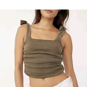 Free People Boulevard Green Ruched Cropped Tank Top Size Large